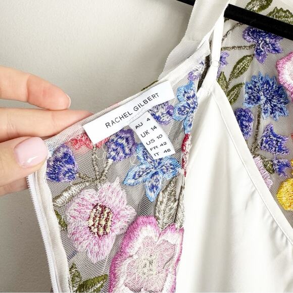 Rachel Gilbert Nya Floral Hand Embroidered Gown Textured 10 US - Picture 5 of 14